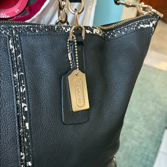 Coach Bleecker 2-tone python black/  white satchel shoulder bag  Italian leather - Picture 7 of 17